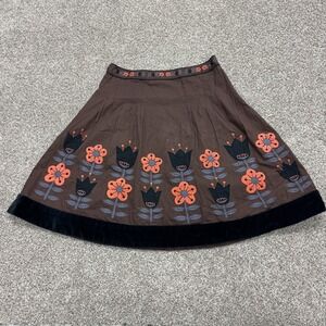 Y2K Lithe Skirt Womens 2 Brown Floral Embroidered A-Line Knee Length Fall Casual